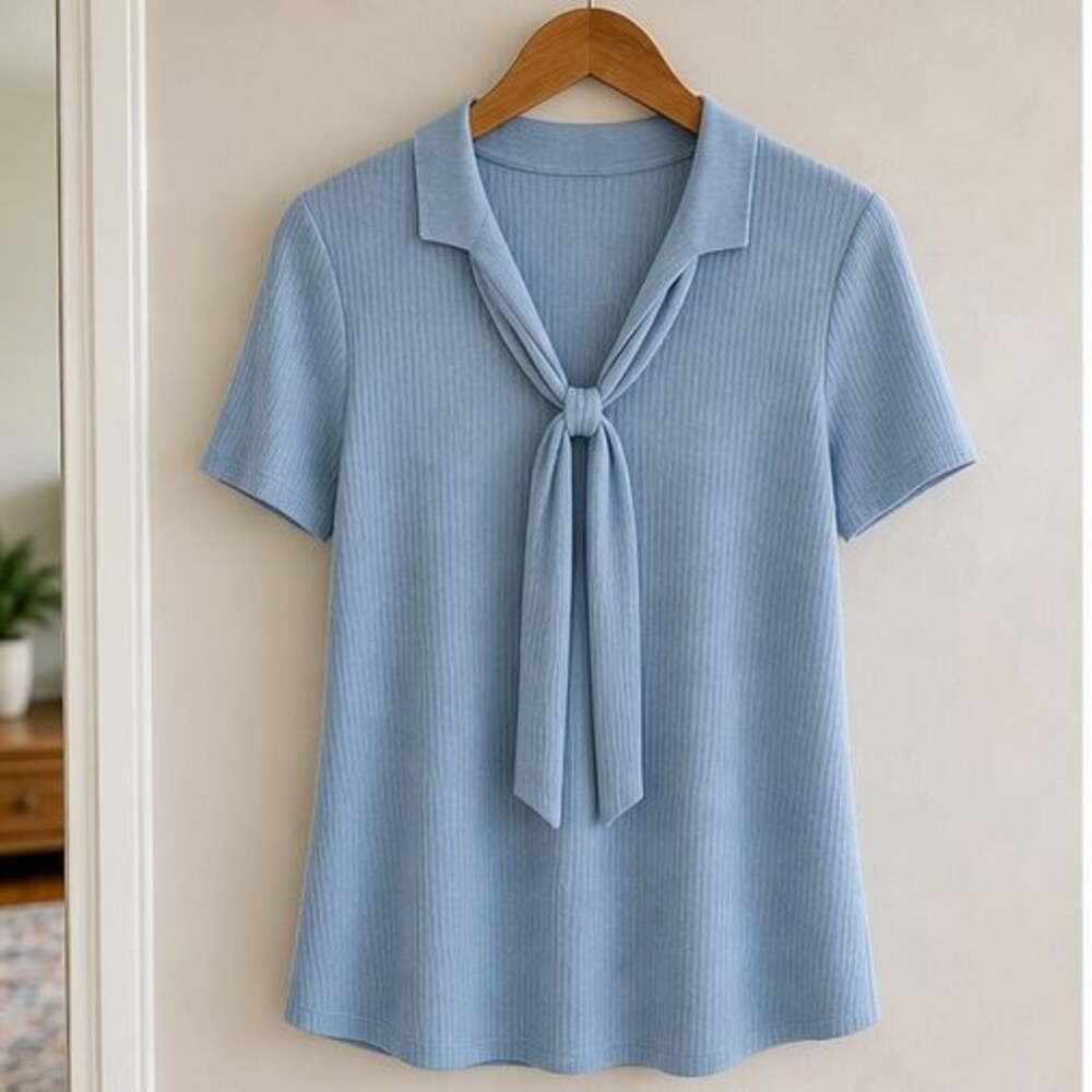 Blue Tie Neck Blouse